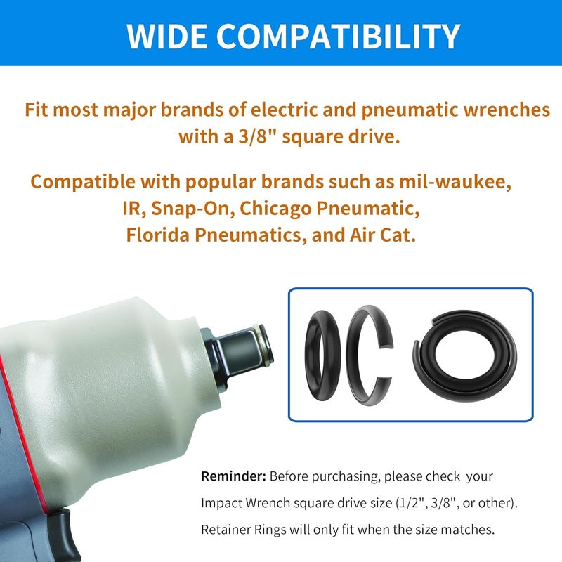 Timsec 10 Packs Impact Retaining Ring Clips with O-Rings, 3/8" Friction Rings Socket Retainer Kit for Electric & Pneumatic Impact Wrench, Square Drive Replacement Parts - Image 5